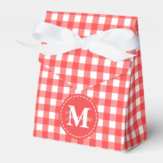 Monogram Red White Gingham Check Patroon Bedankdoosjes (Voorkant Zijde)