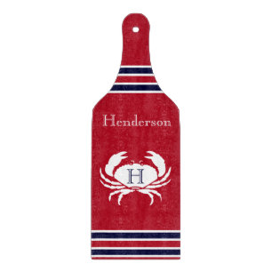 Monogram Red White Navy Blue Crab Nautical Snijplank