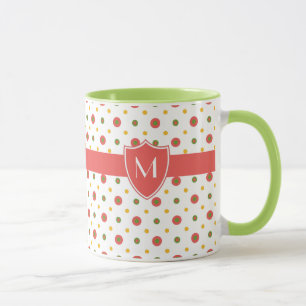 Monogram Red White Polka Dots Ringer Coffee Mok
