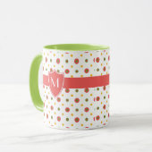 Monogram Red White Polka Dots Ringer Coffee Mok (Voorkant links)
