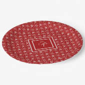 Monogram Red White Snowflake kerstfeestdag Papieren Bordje (Gekanteld)