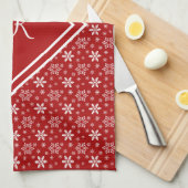 Monogram Red White Snowflake Winter Holiday Theedoek (Quarter Fold)
