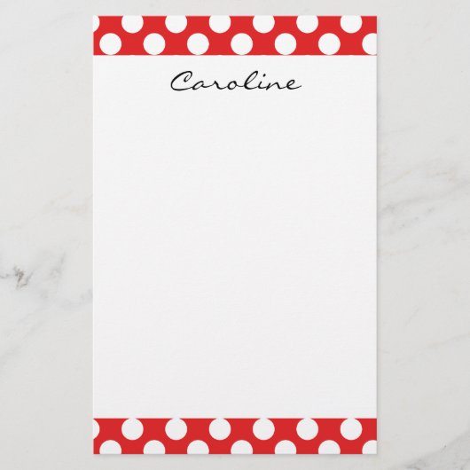 Monogram Red White Trendy Fun Polka Dot Pattern Briefpapier (Voorkant)