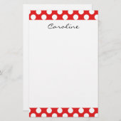 Monogram Red White Trendy Fun Polka Dot Pattern Briefpapier (Voorkant / Achterkant)
