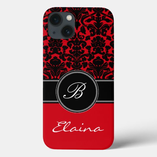 Monogram Red, zwart, witte Damask iPad-luchttas Case-Mate iPhone Case (Achterkant)