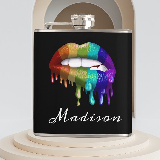 Monogram Regenboog Bijtende Lippen Drips Heupfles