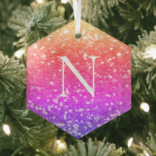 Monogram Regenboog Glitter Kerstvakantie Glas Ornament