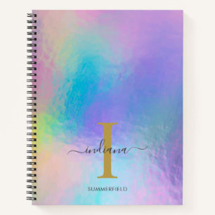 Monogram Regenboog Holografisch Gouden Initiële Na Notitieboek