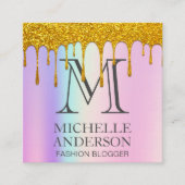 Monogram | Regenboogblend | Glitter Drip (goudglit Vierkante Visitekaartje (Voorkant)