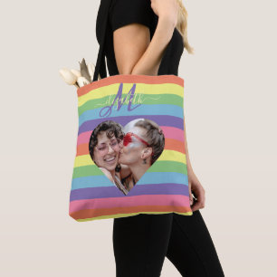 Monogram regenboogvlag kleurrijk draagtas