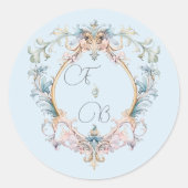 Monogram Regency Crest Blauw Elegant Ronde Sticker (Voorkant)