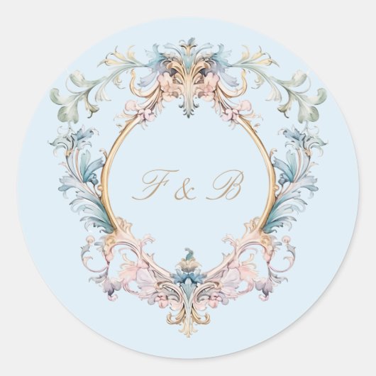 Monogram Regency Crest Elegant Blauw Ronde Sticker (Voorkant)