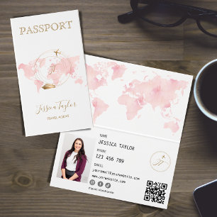 Monogram Reisagent Passport Wereldkaart Foto Visitekaartjes