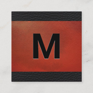 Monogram Reliëf Lettering Rood Leer Vierkante Visitekaartje