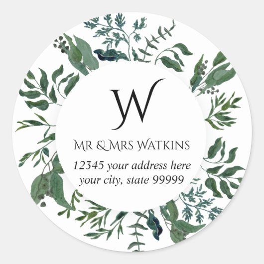 Monogram retouradres Emerald Forest blad Ronde Sticker (Voorkant)