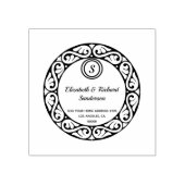 Monogram retouradres in scrollcirkel rubberstempel (Afrduk)