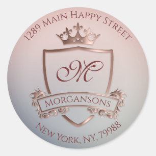 Monogram retouradres Kroon Royal RSVP Blue Ros Ronde Sticker