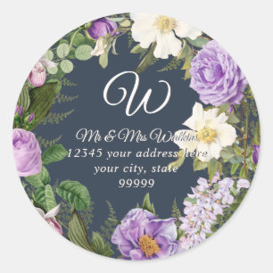 Monogram retouradres Lavendel Pioen Bloemen Ronde Sticker
