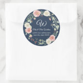 Monogram retouradres Navy Blush Roos Bloemen Ronde Sticker (Tas)
