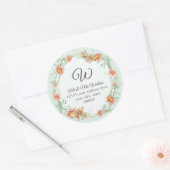Monogram retouradres Perzik Munt Koraal Bloemen Ronde Sticker (Envelop)