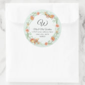 Monogram retouradres Perzik Munt Koraal Bloemen Ronde Sticker (Tas)