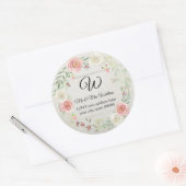 Monogram retouradres rustiek hout bloesem ronde sticker (Envelop)