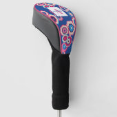 Monogram Retro 60's Blue Pink Flower Power Pattern Golfheadcover (Schuin)