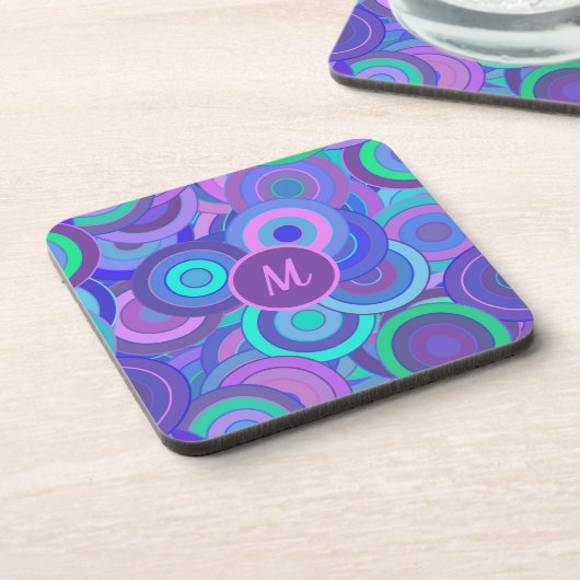 Monogram Retro 60s Psychedelic Circles Pattern Bier Onderzetter (Linkerzijde)