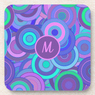 Monogram Retro 60s Psychedelic Circles Pattern Bier Onderzetter