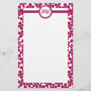 Monogram Retro Bloem Patroon Acai Roze en Wit Briefpapier