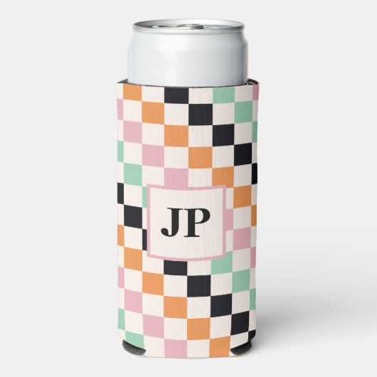 Monogram Retro Checkerboard Aangepast monogram (Seltzer Achterkant)