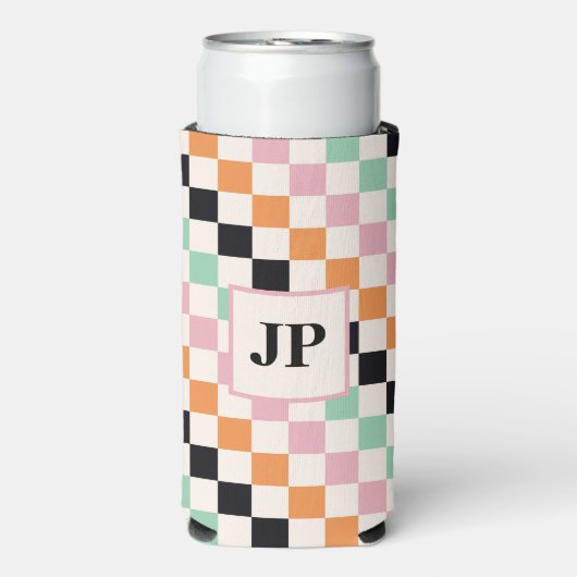 Monogram Retro Checkerboard Aangepast monogram (Seltzer Voorkant)