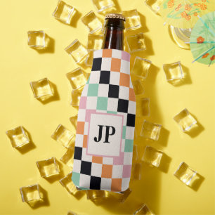 Monogram Retro Checkerboard Aangepast monogram Flesjeskoeler