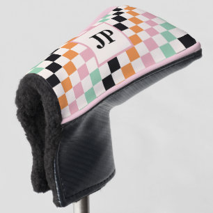 Monogram Retro Checkerboard Aangepast monogram Golfheadcover