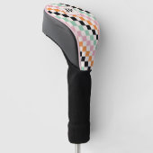 Monogram Retro Checkerboard Aangepast monogram Golfheadcover (Schuin)