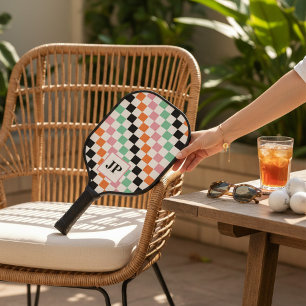 Monogram Retro Checkerboard Aangepast monogram Pickleball Paddle