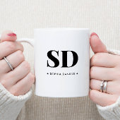 Monogram Retro Classic Elegant Minimaal Zwart Wit Tweekleurige Koffiemok