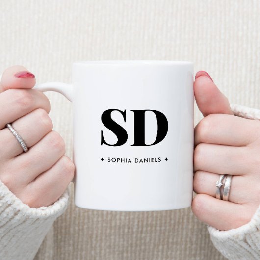 Monogram Retro Classic Elegant Minimaal Zwart Wit Tweekleurige Koffiemok