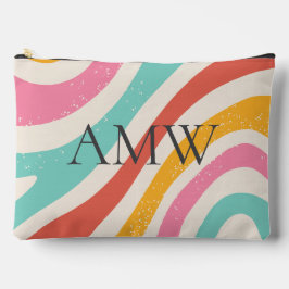 Monogram Retro Colorful Wavy Stripes Zipper Pouch Etui
