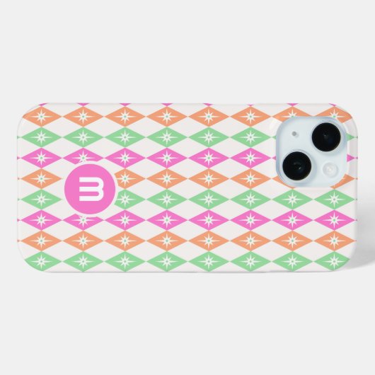 Monogram Retro Diamonds Case-Mate iPhone Case (Achterkant (horizontaal))