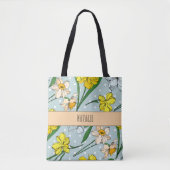  monogram Retro floral Blauw motief Draagtas (Voorkant)