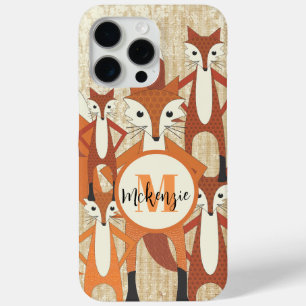 Monogram Retro Fox Art Oranje Retro iphone 15 Pro Max Hoesje