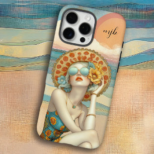 Monogram Retro Glam Summer Beach Vrouw iPhone 16 Pro Max Hoesje