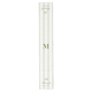 Monogram Retro Groen Witte Strepen Script Trouw Lange Tafelloper