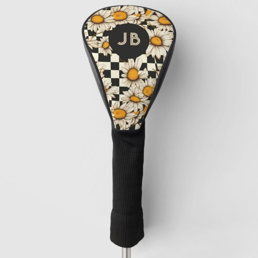 Monogram Retro Groovy Daisy Checkerboard Golfheadcover (Voorkant)