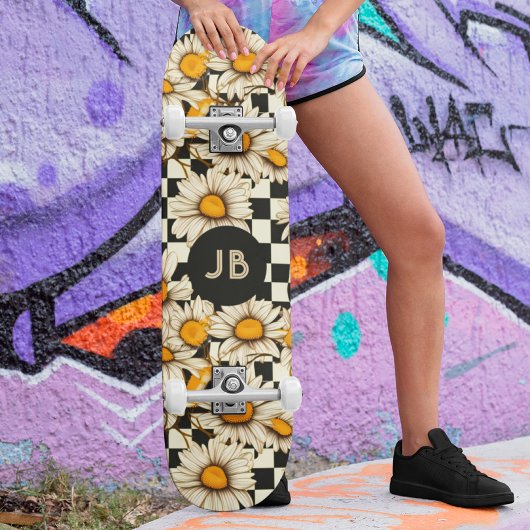Monogram Retro Groovy Daisy Checkerboard Skateboard