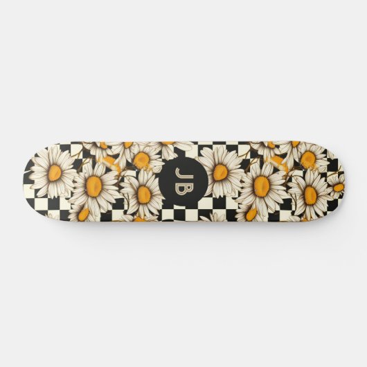Monogram Retro Groovy Daisy Checkerboard Skateboard (Horizontaal)