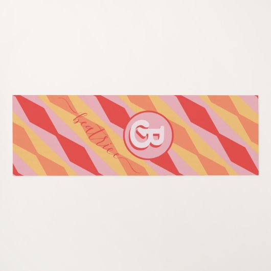 Monogram Retro Hippie 70s roze geometrische pastel Yogamat (Achterkant (horizontaal))