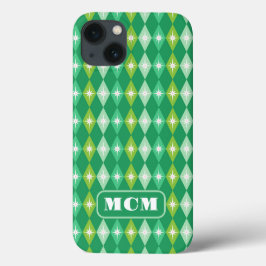 Monogram Retro Kerstmis Mid Century Groen iPhone 13 Hoesje