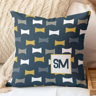 Monogram Retro Midden Eeuw Geometrisch Marine Most Kussen